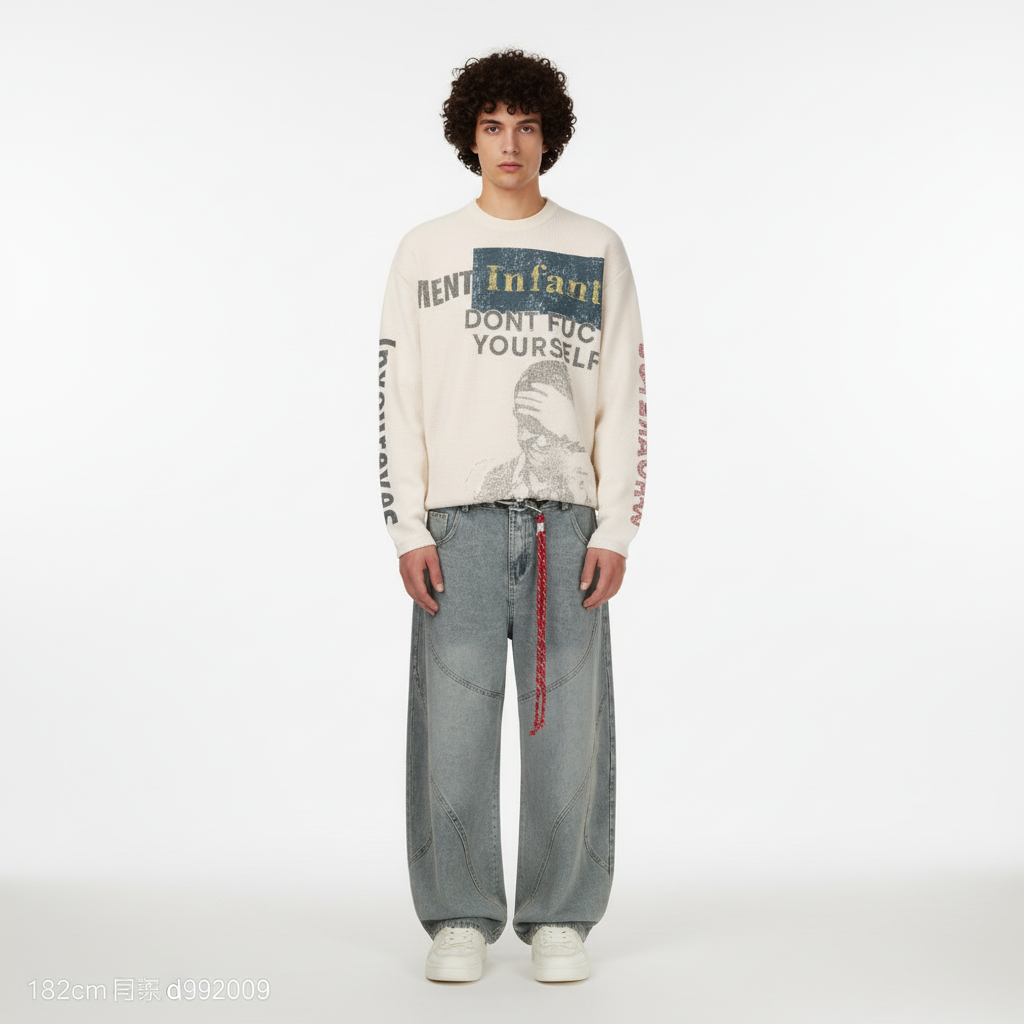 Retro Patchwork Barrel Jeans - Black