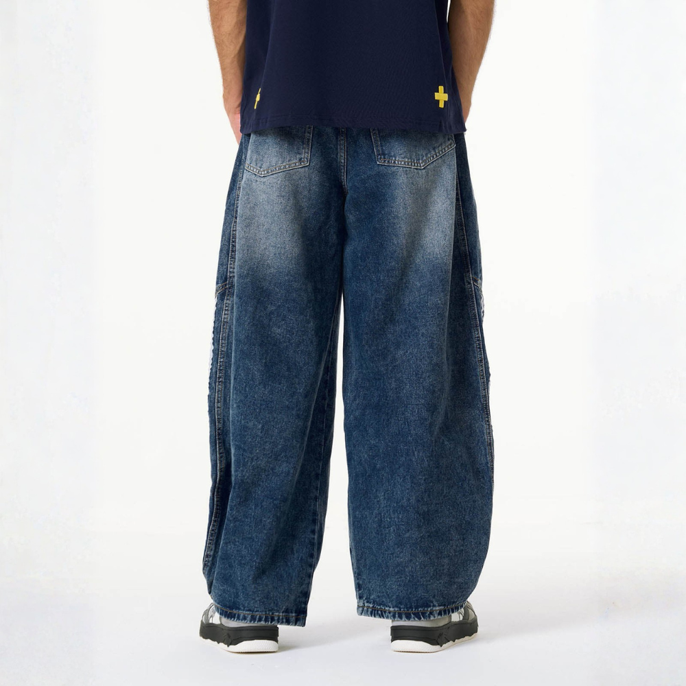 Denim Striped Barrel Jeans - Black