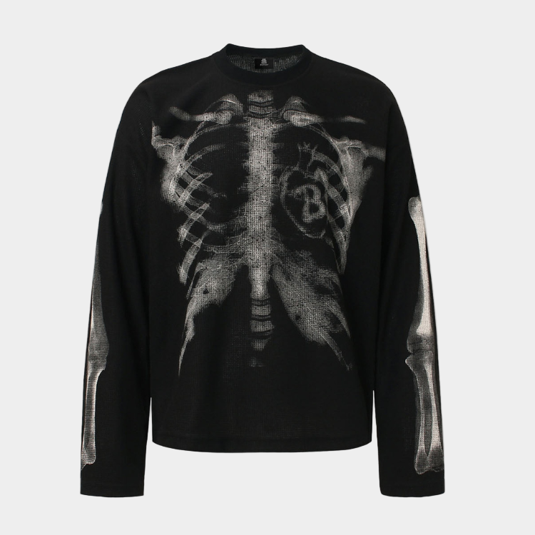 Skeleton Waffle Sweatshirt - Black
