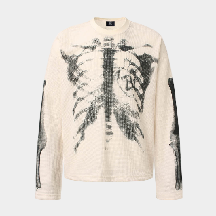 Skeleton Waffle Sweatshirt - Black