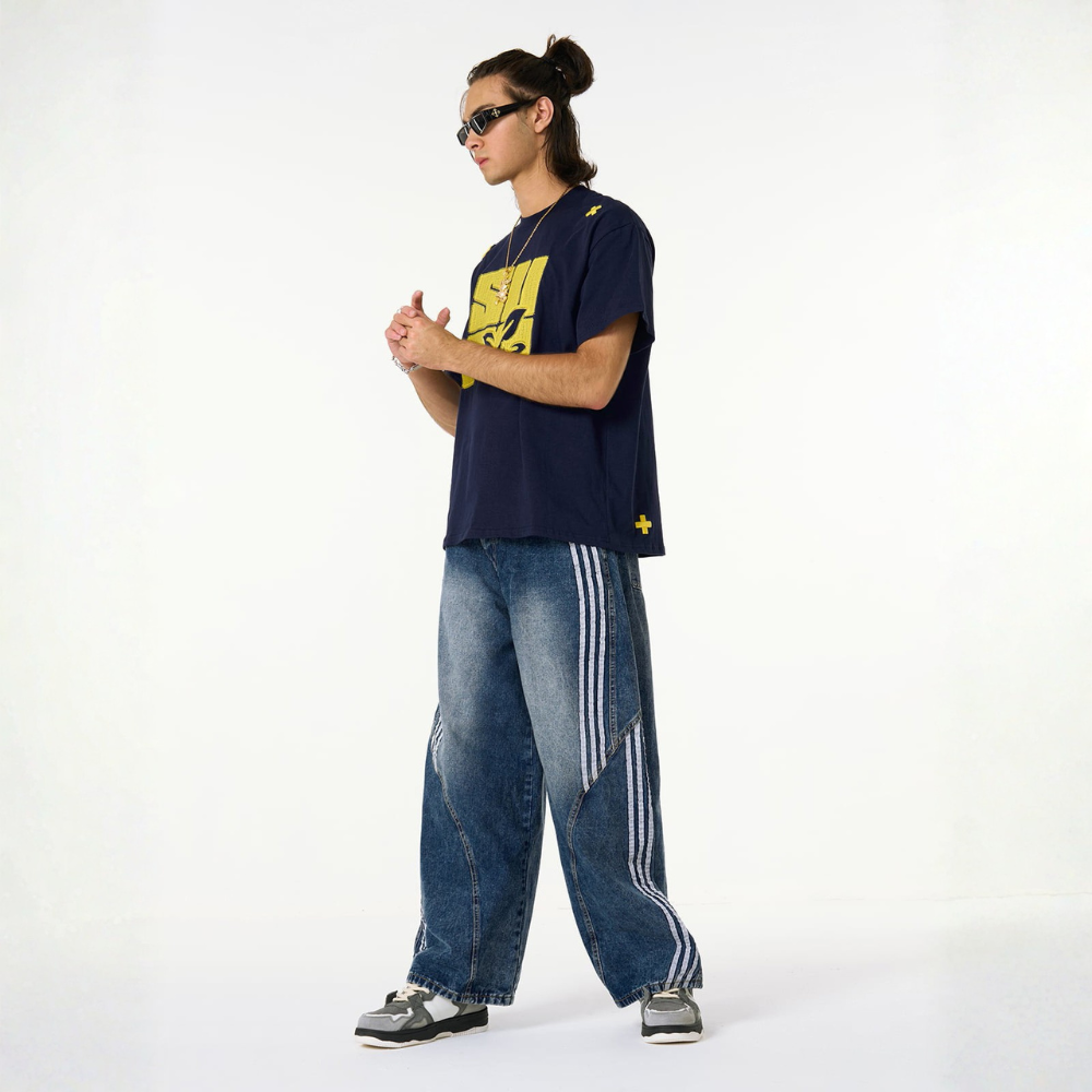 Denim Striped Barrel Jeans - Black