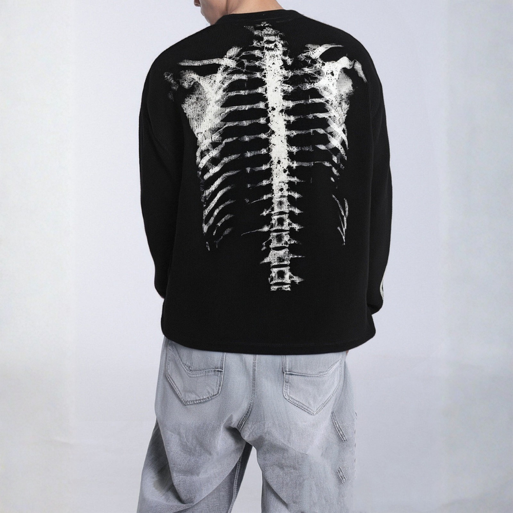 Skeleton Waffle Sweatshirt - Black