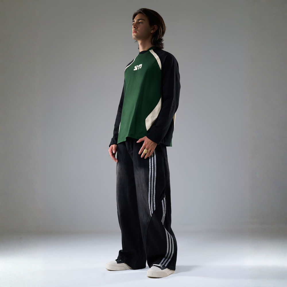 Denim Striped Barrel Jeans - Blue