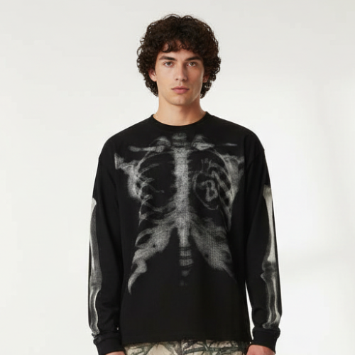 Skeleton Waffle Sweatshirt - Black