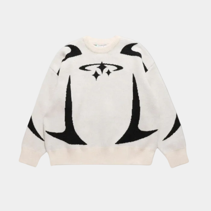 Y2K Stars Knitted Sweater - Grey