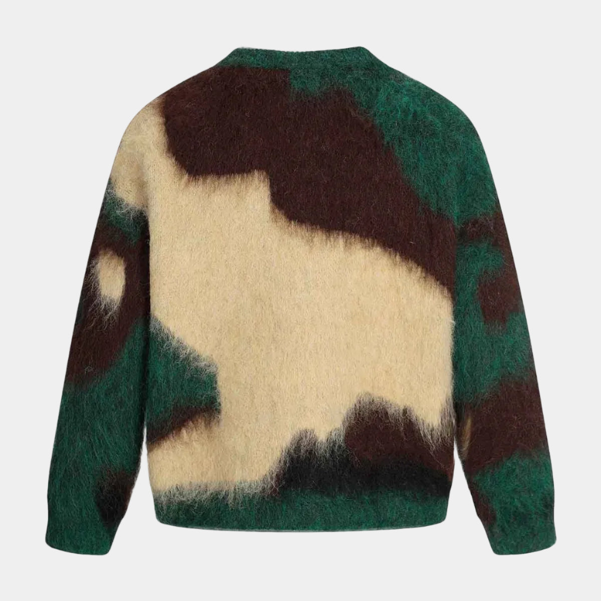 Embroidered Camouflage Shaggy Knitted Sweater