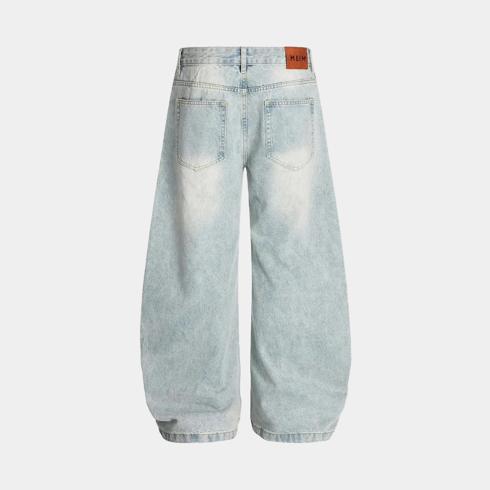 Denim Washed Distressed Barrel Jeans
