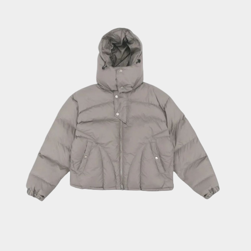 'Y2K' Puffer Jacket Button-Up - Beige/Brown