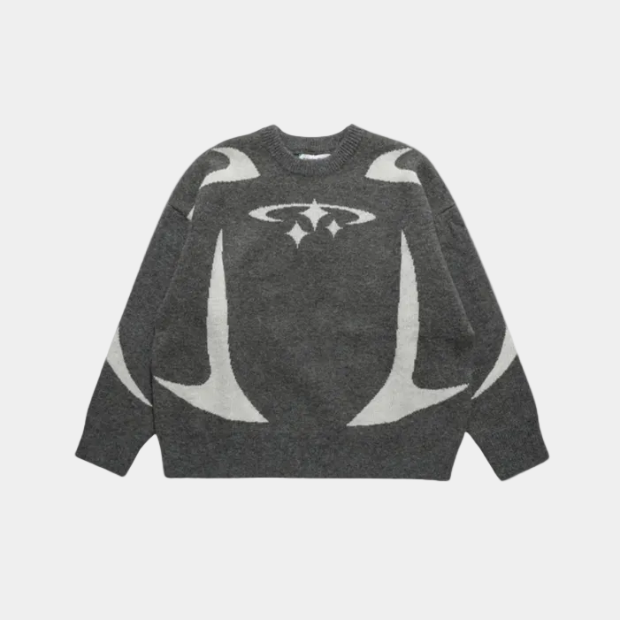 Y2K Stars Knitted Sweater - Black