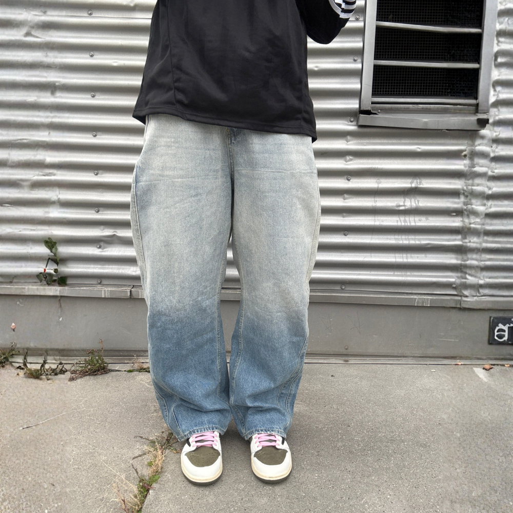 White Washed Baggy Jeans - Grey / Blue