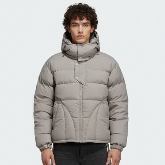 'Y2K' Puffer Jacket Button-Up - Beige/Brown