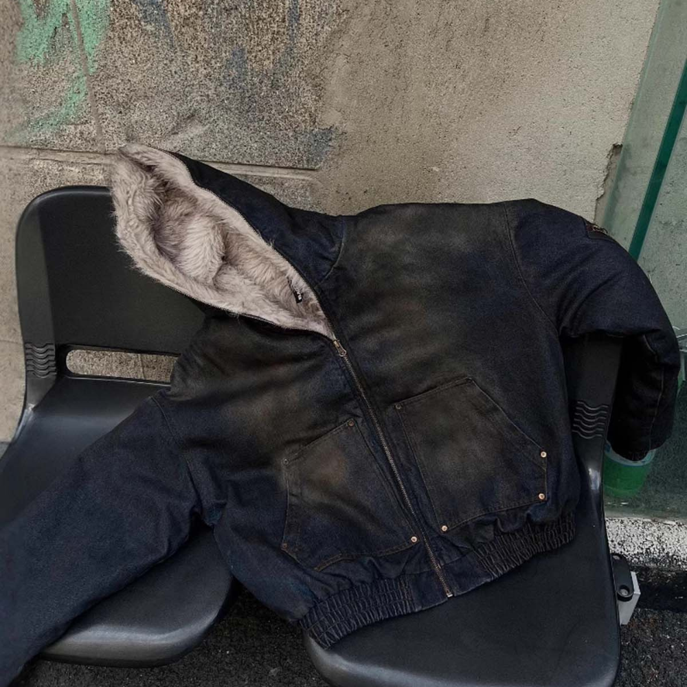 Denim Fur Hooded Jacket - Deep Blue