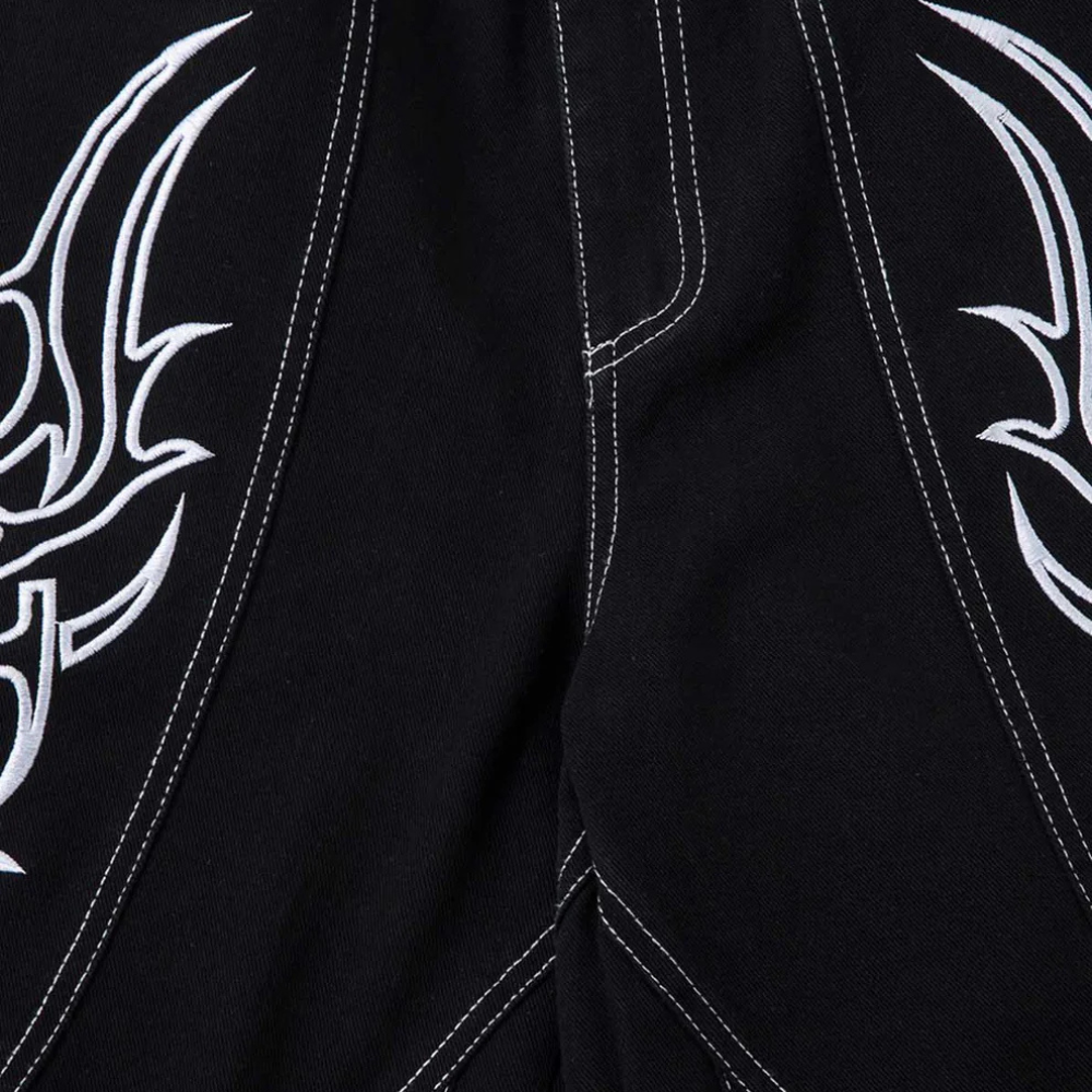 Deconstructed Contrast Embroidered Baggy Jeans