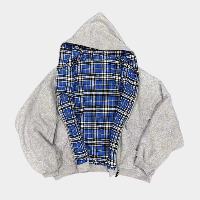 Checkered Inside Out Zipper - Gray