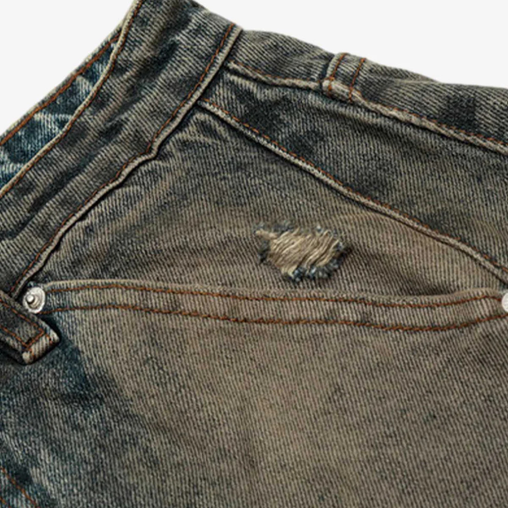 Vintage Mud-Dyed Distressed Barrel Jeans