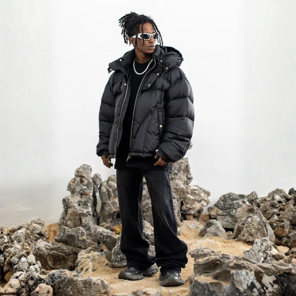 'Y2K' Puffer Jacket Button-Up - Black