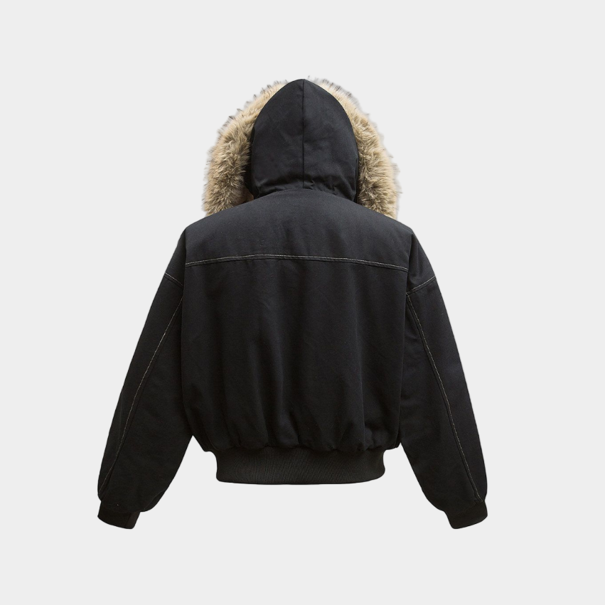 Hooded Faux Fur Bomber - Black