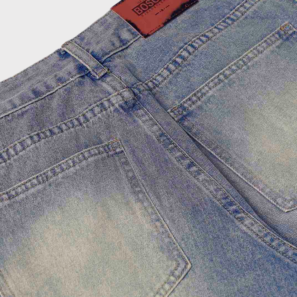 Washed Distressed Baggy Jeans - Blue