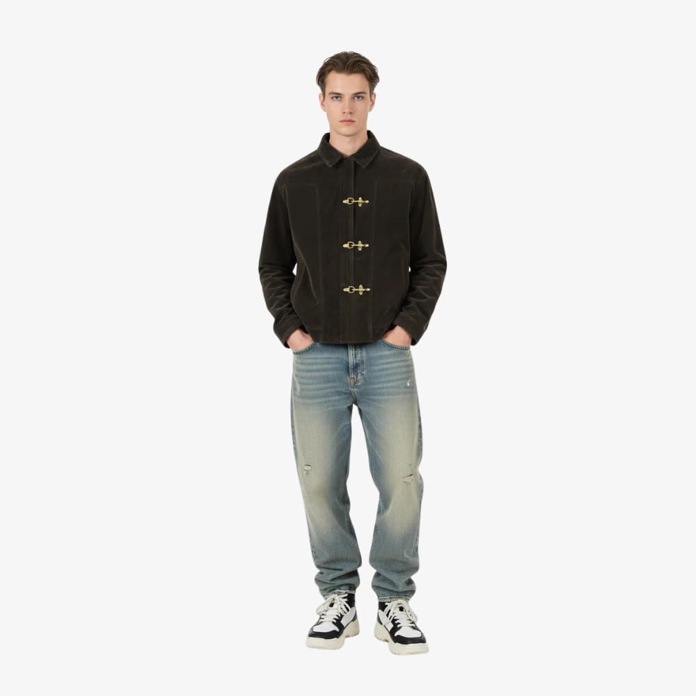 Retro Unique Metal Button Suede Lapel Bomber Jacket