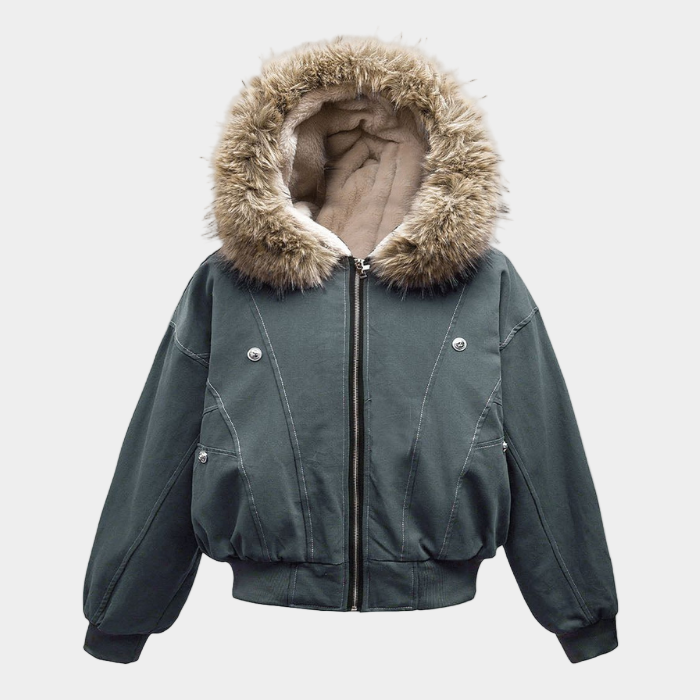 Hooded Faux Fur Bomber - Black
