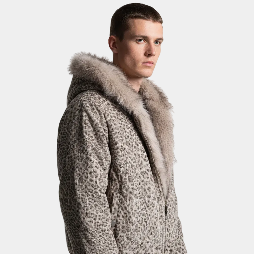 Cotton Cheetah Print Mink Fur Hooded Jacket - 2270