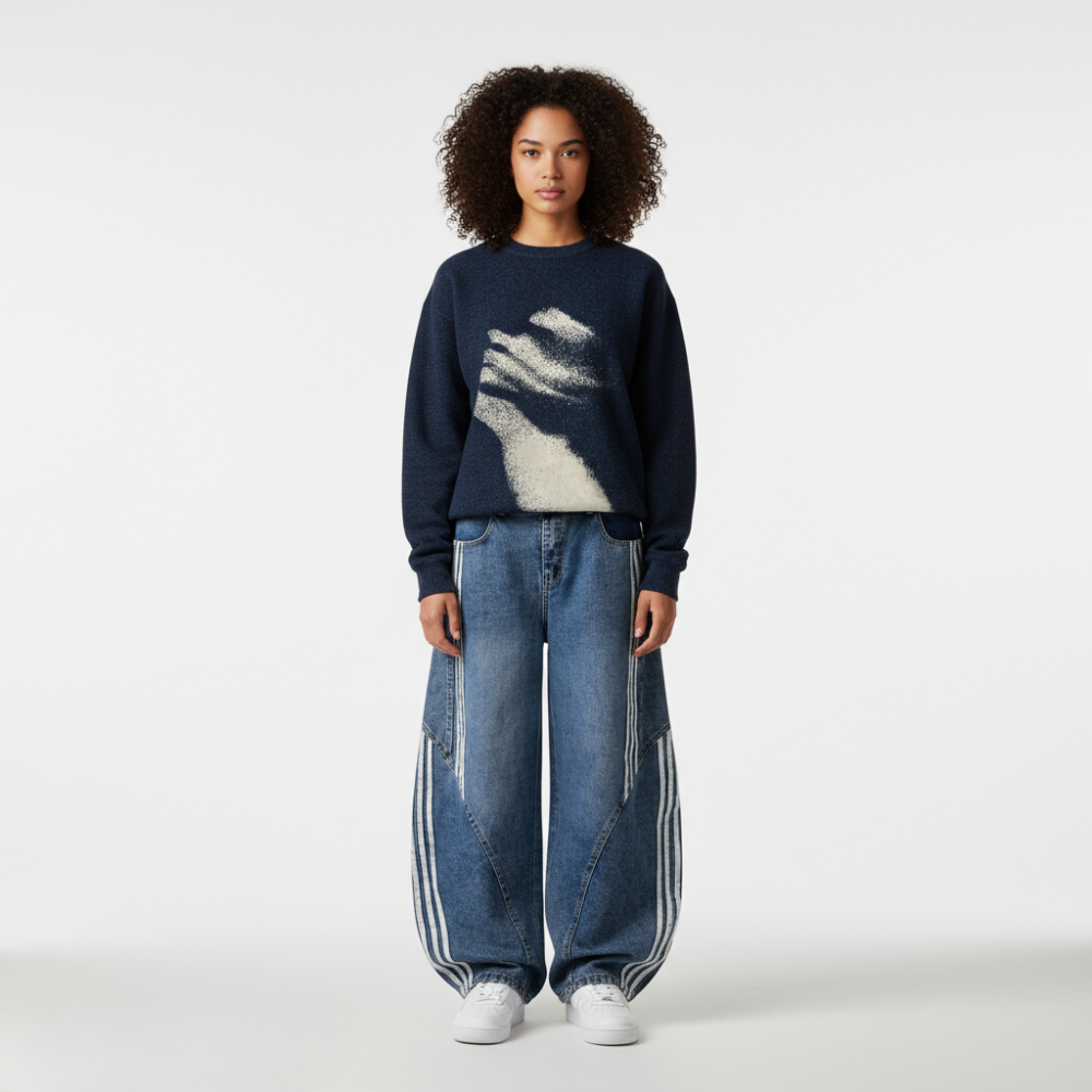 Denim Striped Barrel Jeans - Black