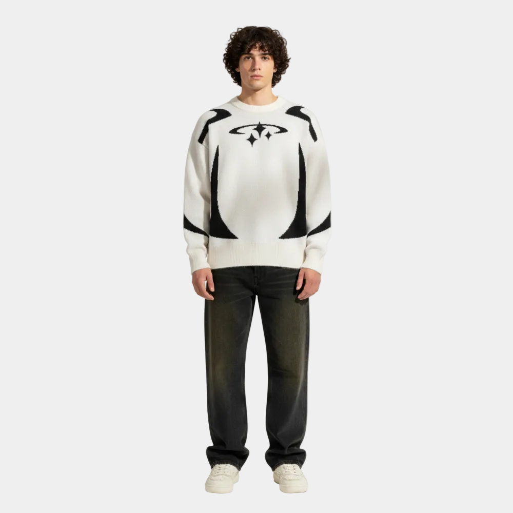 Y2K Stars Knitted Sweater - Black