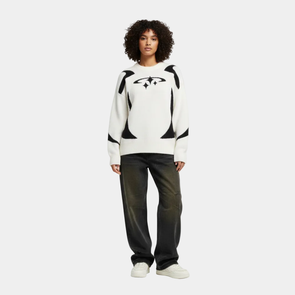 Y2K Stars Knitted Sweater - Black