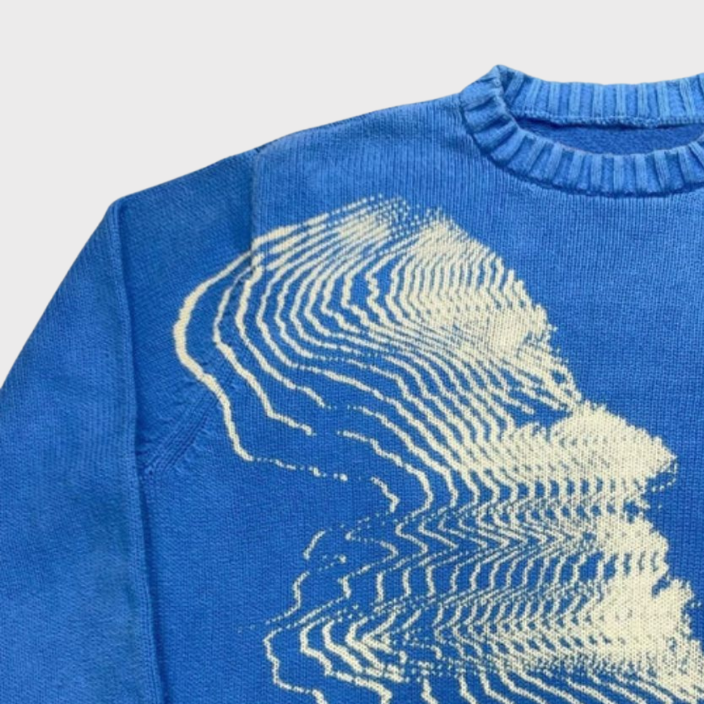 'Vibrations' Graphic Knitted Sweater - Ocean Blue