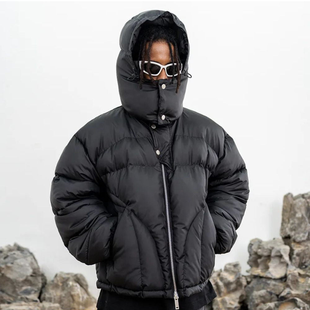 'Y2K' Puffer Jacket Button-Up - Beige/Brown