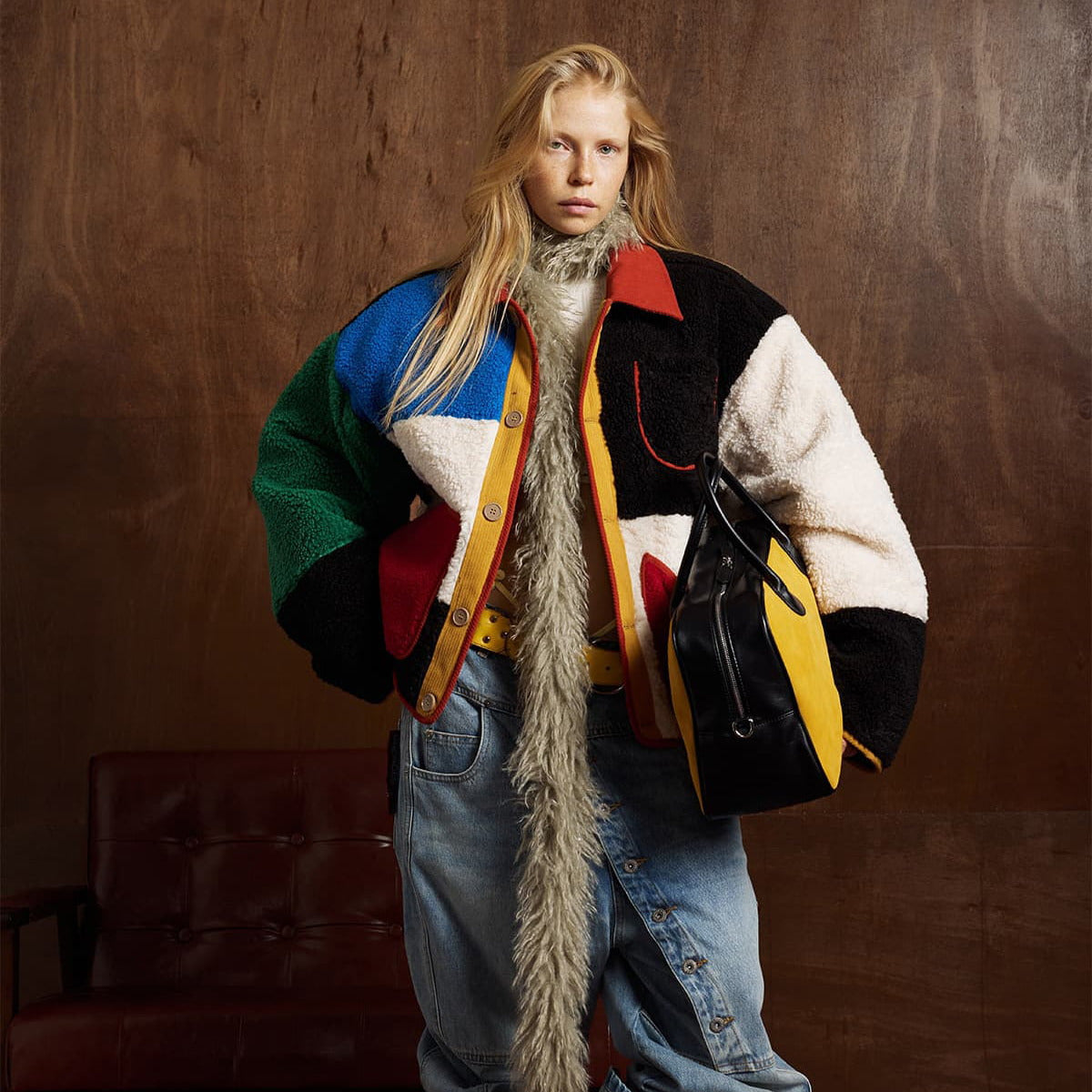 Vintage Lambswool Geometric Colorful Patchwork Jacket