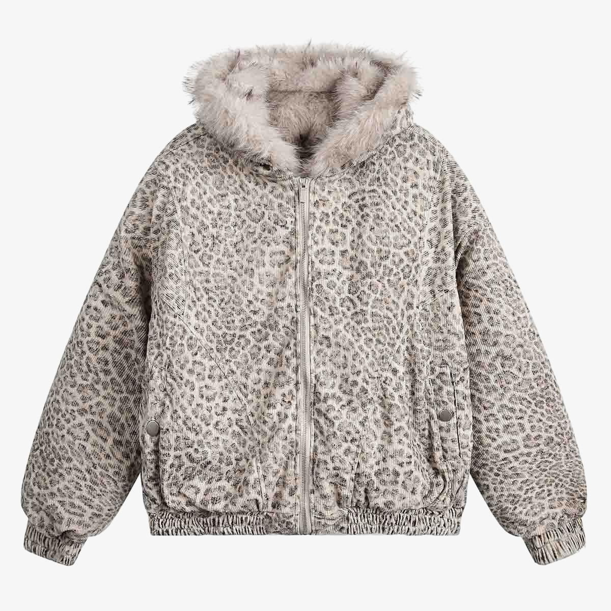 Cotton Cheetah Print Mink Fur Hooded Jacket - 2270