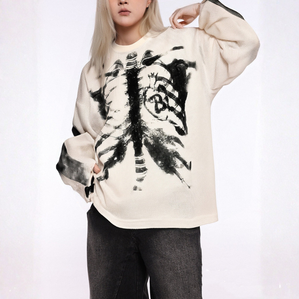 Skeleton Waffle Sweatshirt - Apricot