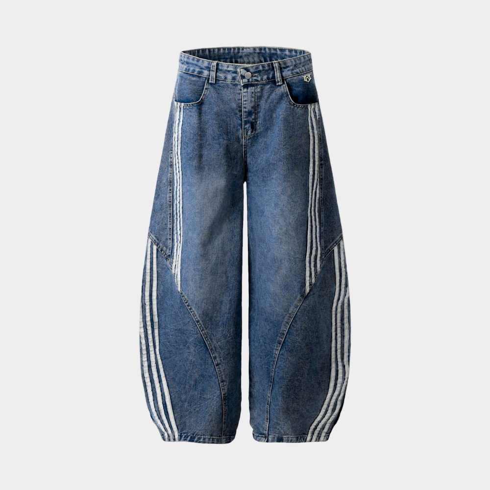 Denim Striped Barrel Jeans - Blue