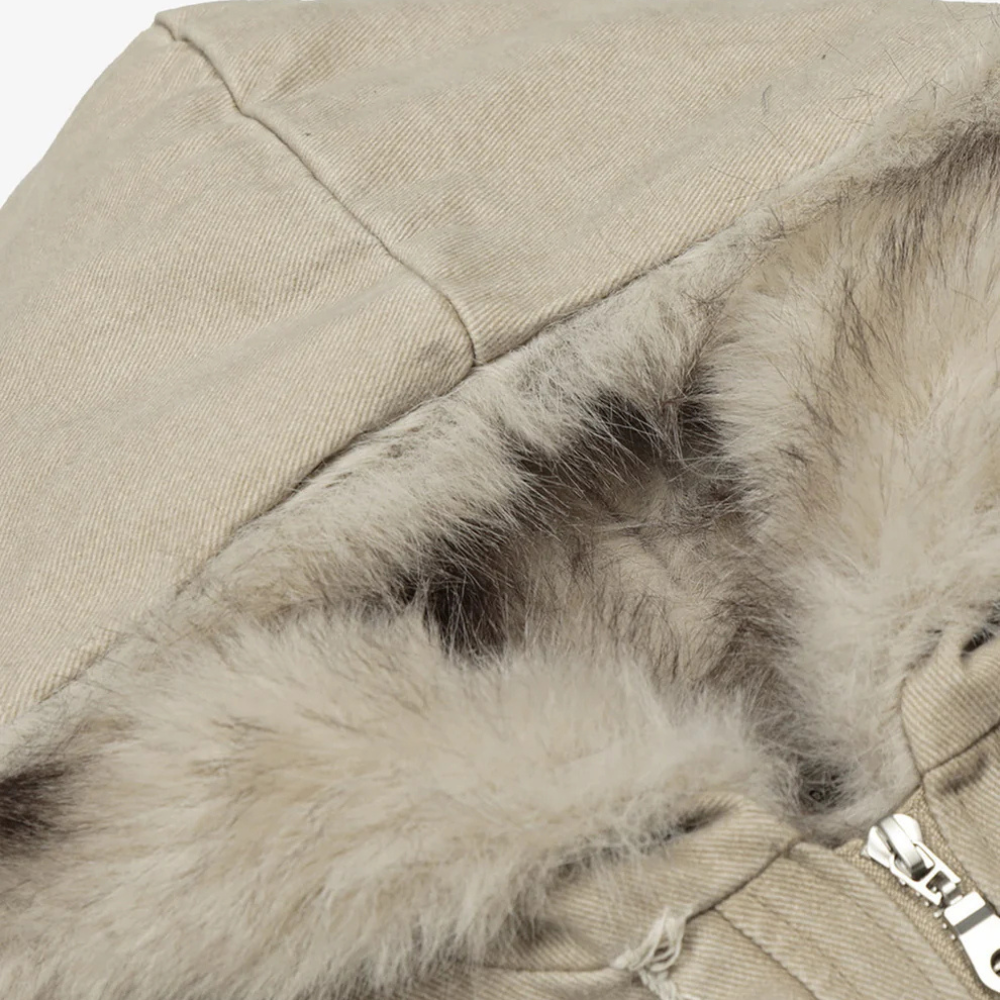 Retro Washed Fleece-lined Hooded Work Jacket