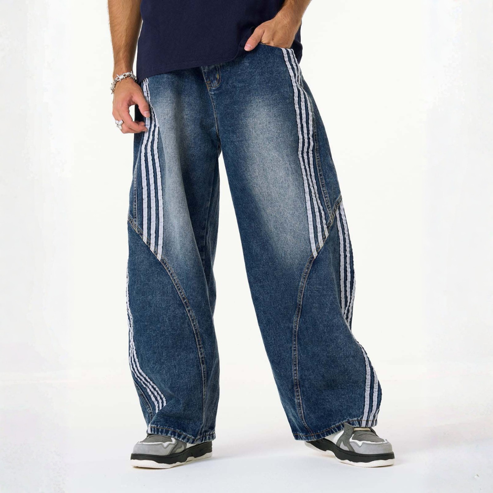 Denim Striped Barrel Jeans - Black