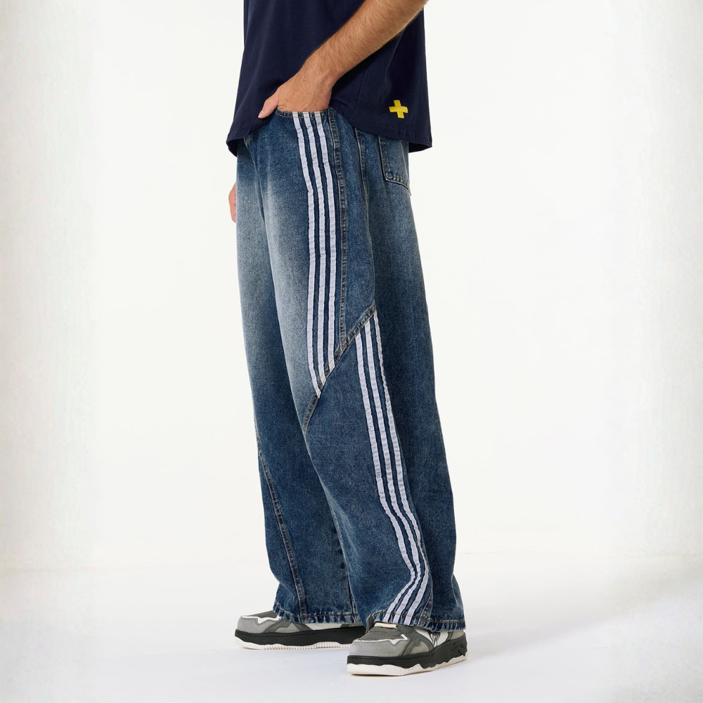 Denim Striped Barrel Jeans - Black