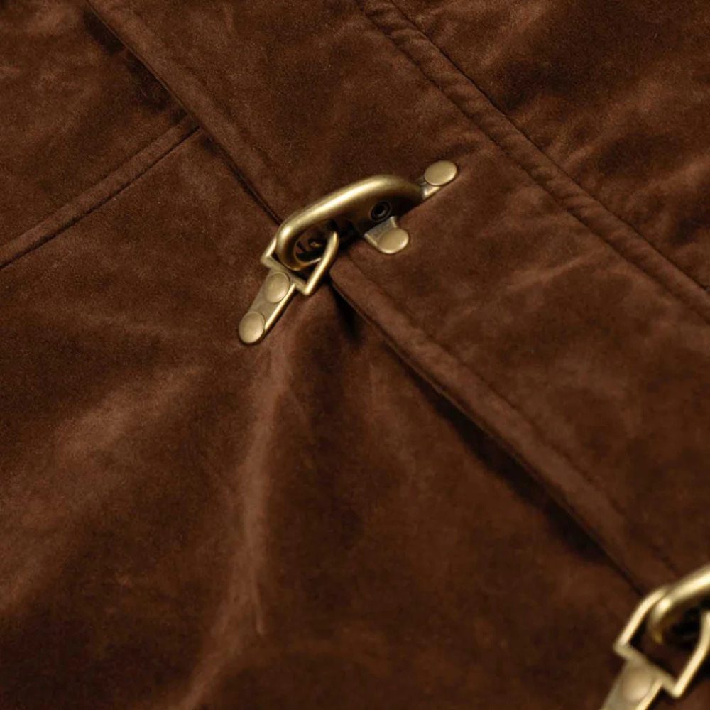 Streetwear Metal Clip Faux Fur Hooded Suede Bomber Jacket