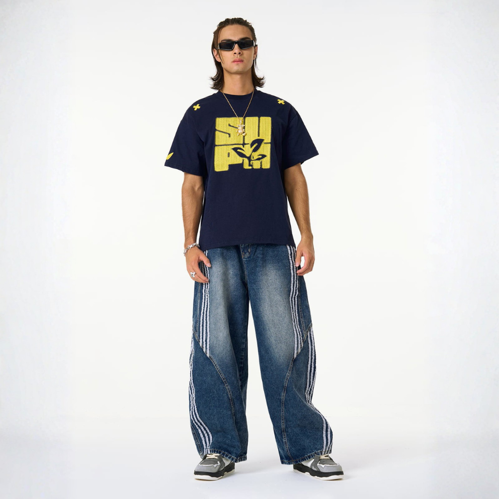 Denim Striped Barrel Jeans - Blue