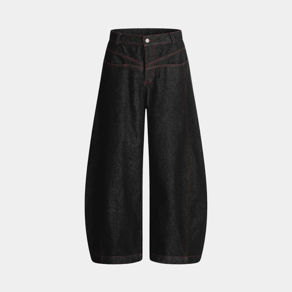 Street Culottes Red Stitching Barrel Jeans