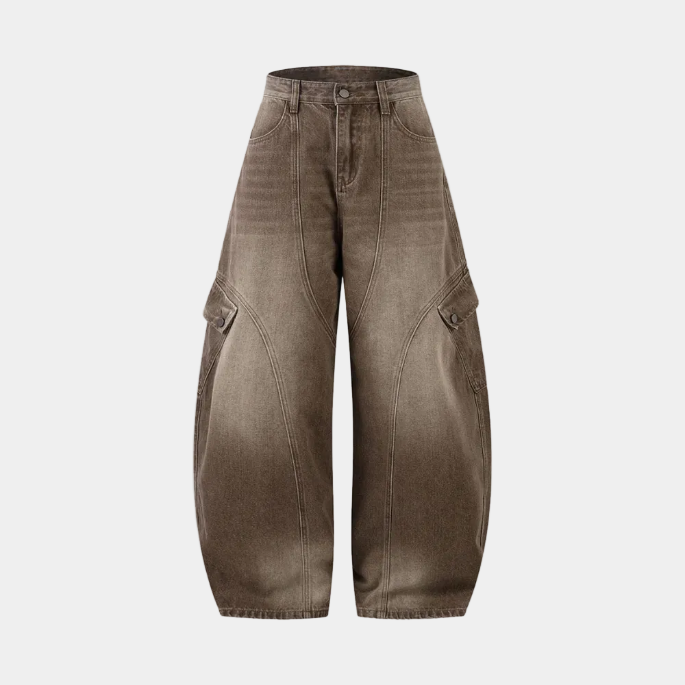 Vintage Washed Workwear Barrel Jeans