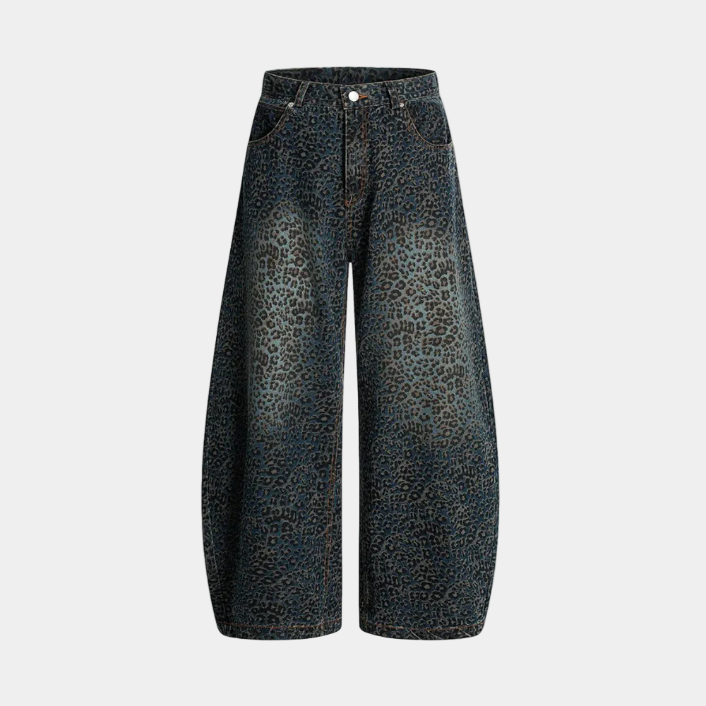 Denim Street Leopard Print Barrel Jeans