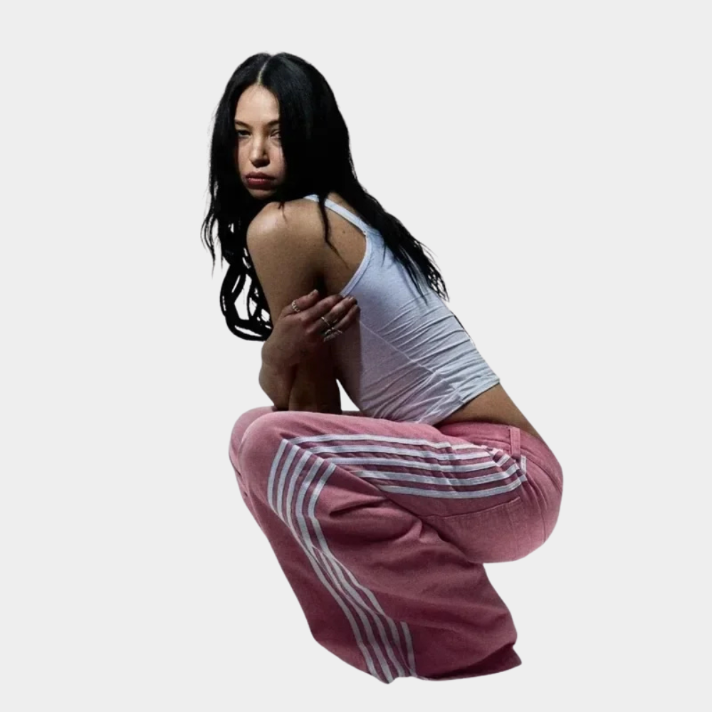 Embroidered Striped Baggy Jeans -  001