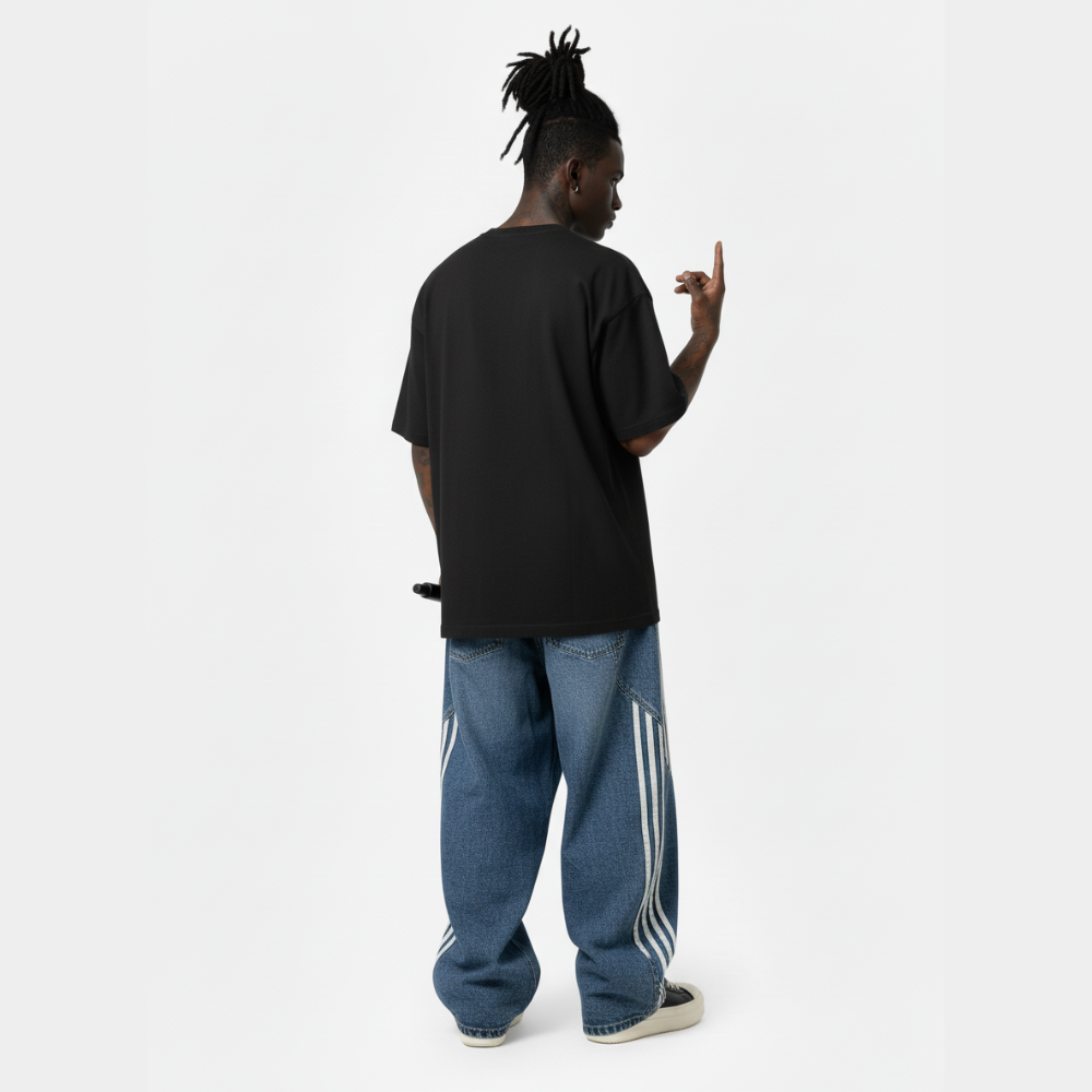 Denim Striped Barrel Jeans - Black