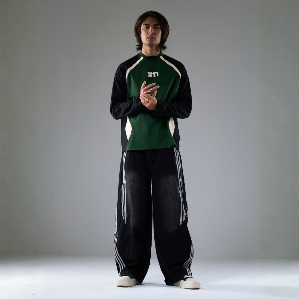 Denim Striped Barrel Jeans - Black