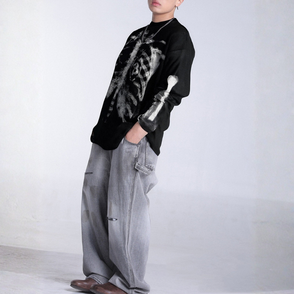 Skeleton Waffle Sweatshirt - Apricot