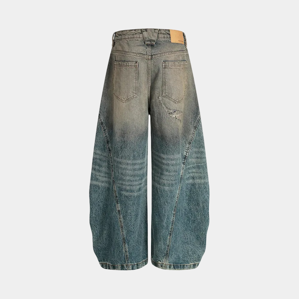 Vintage Mud-Dyed Distressed Barrel Jeans