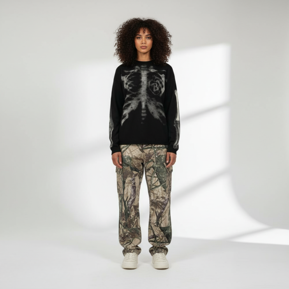 Skeleton Waffle Sweatshirt - Apricot