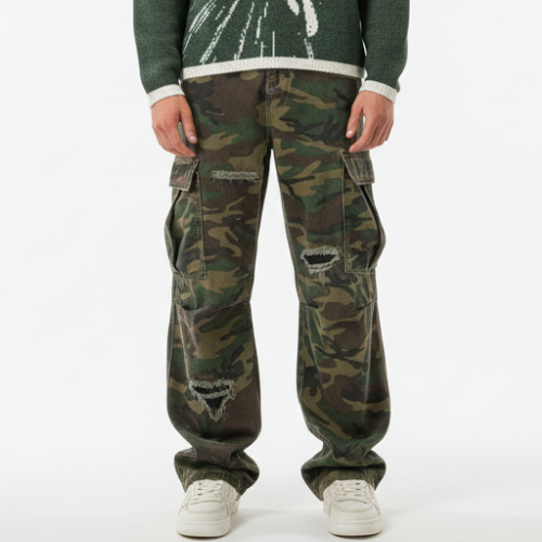 Ripped Camouflage Cargo Pants - Classic Camouflage