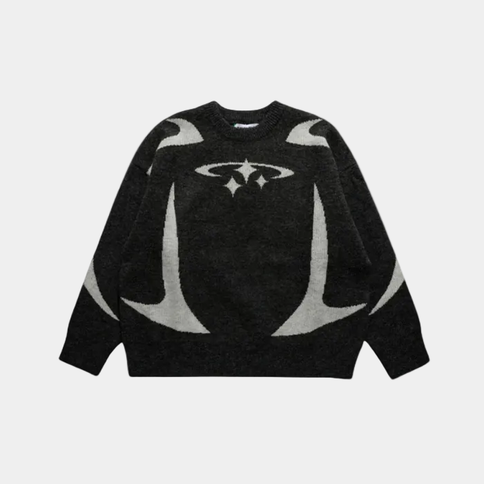 Y2K Stars Knitted Sweater - Grey